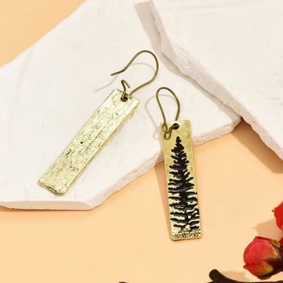 ✨🆕✨ Boho Forest Vintage Weathered Rustic Vibes Pattern Dangle Earrings✨ - Picture 7 of 10